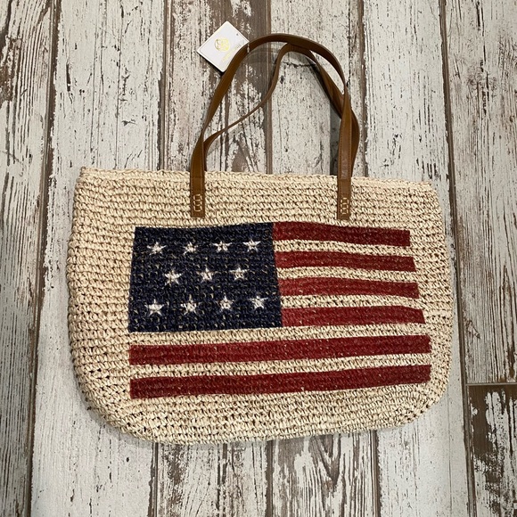 STRAW STUDIOS tote!🇺🇸patriotic and practical! Inside is fully lined w/pockets! - Picture 7 of 11